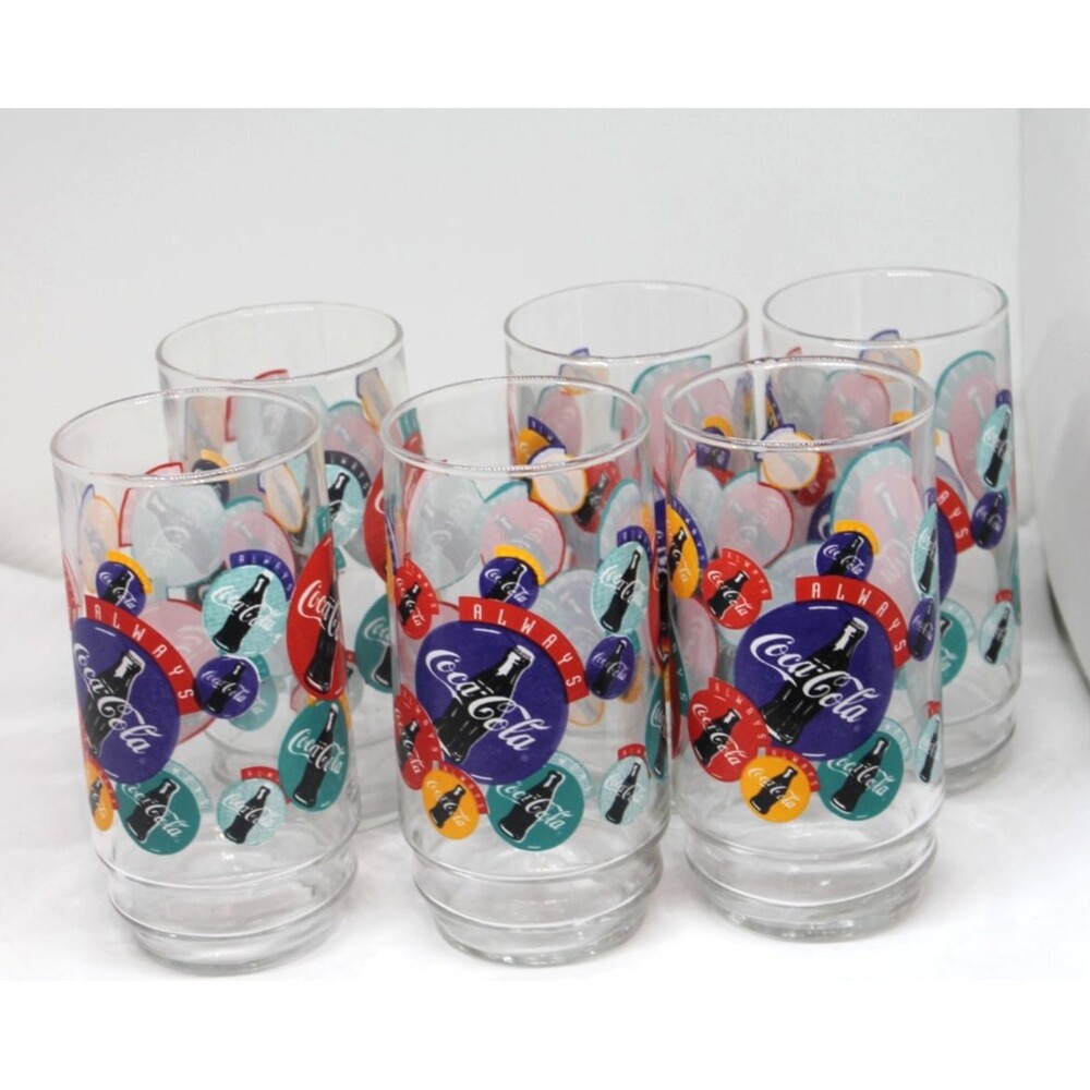 Vintage Coca Cola 1995 "ALWAYS" Drinking Glass 16oz Coke Set of 6 Glasses